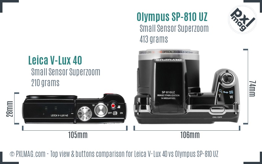 Leica V-Lux 40 vs Olympus SP-810 UZ top view buttons comparison