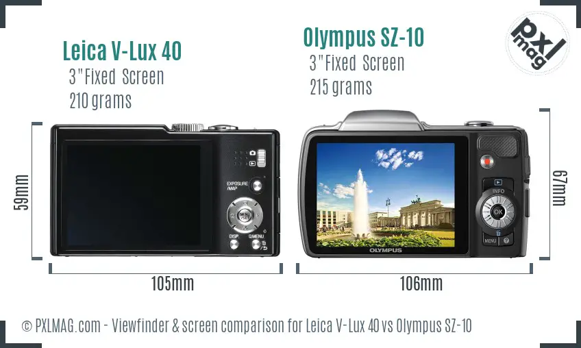 Leica V-Lux 40 vs Olympus SZ-10 Screen and Viewfinder comparison