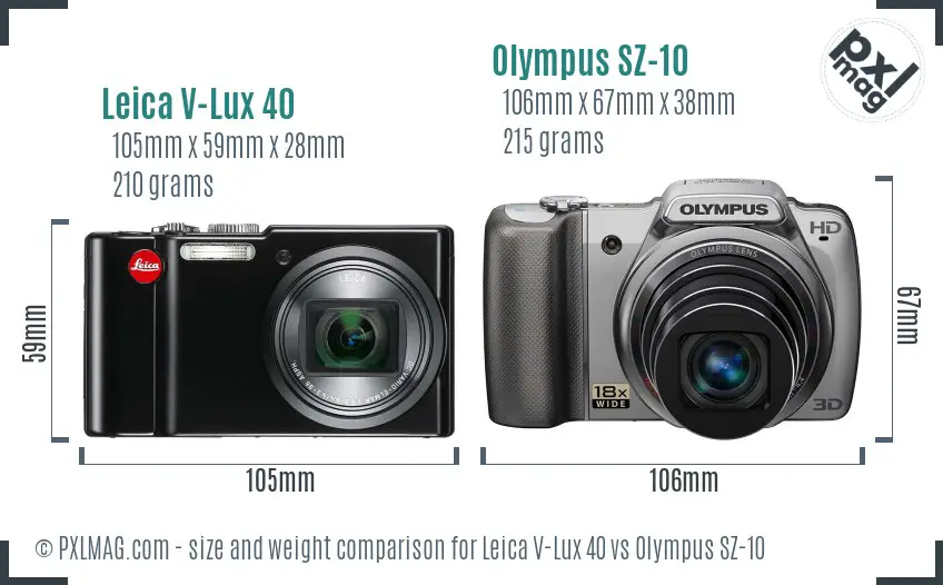 Leica V-Lux 40 vs Olympus SZ-10 size comparison