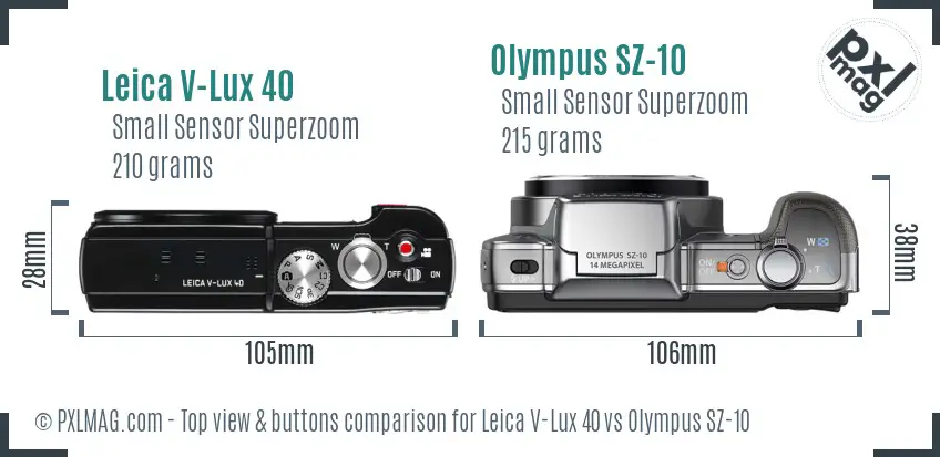 Leica V-Lux 40 vs Olympus SZ-10 top view buttons comparison