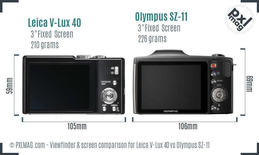 Leica V-Lux 40 vs Olympus SZ-11 Screen and Viewfinder comparison