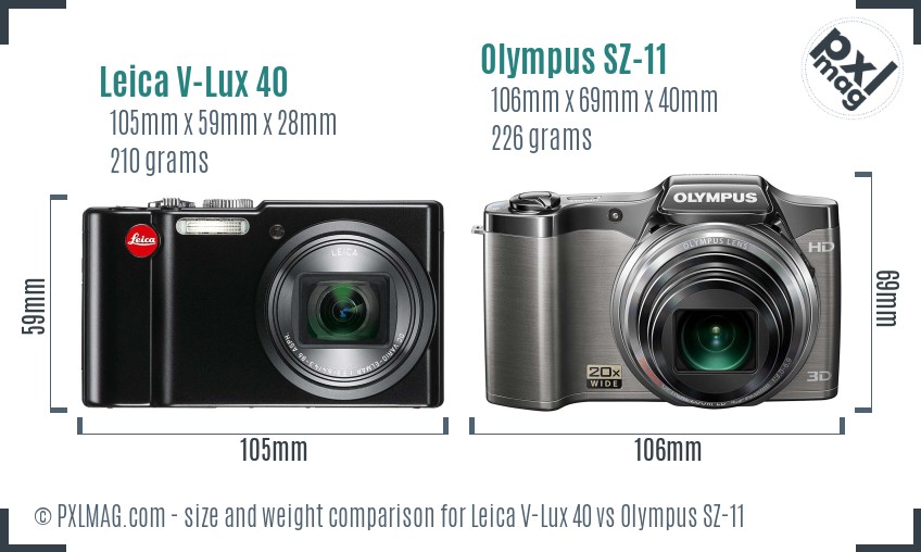 Leica V-Lux 40 vs Olympus SZ-11 size comparison