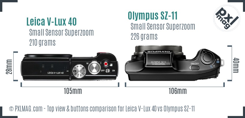 Leica V-Lux 40 vs Olympus SZ-11 top view buttons comparison