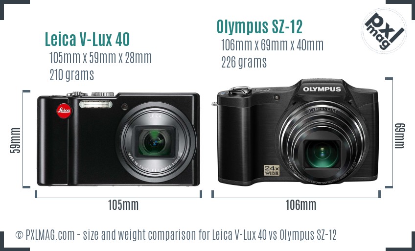 Leica V-Lux 40 vs Olympus SZ-12 size comparison