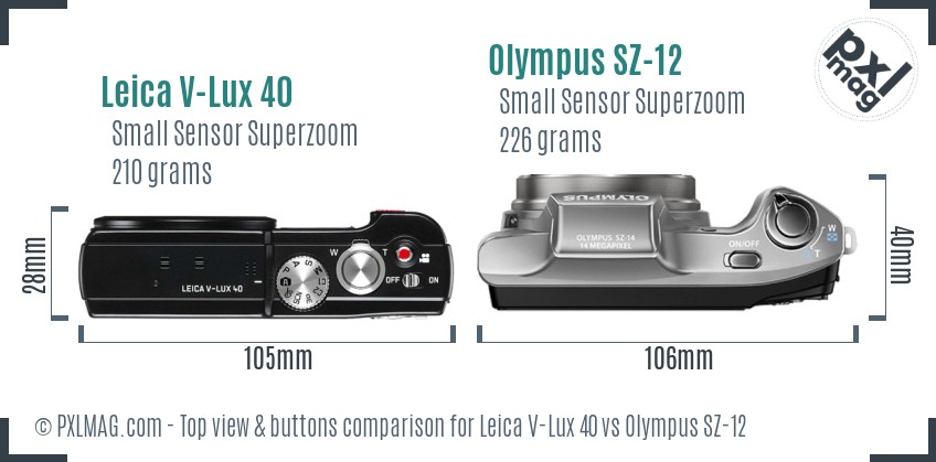 Leica V-Lux 40 vs Olympus SZ-12 top view buttons comparison
