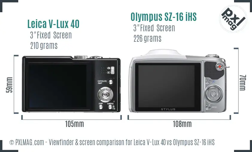 Leica V-Lux 40 vs Olympus SZ-16 iHS Screen and Viewfinder comparison Leica V-Lux 40 vs Olympus SZ-16 iHS Screen and Viewfinder comparison