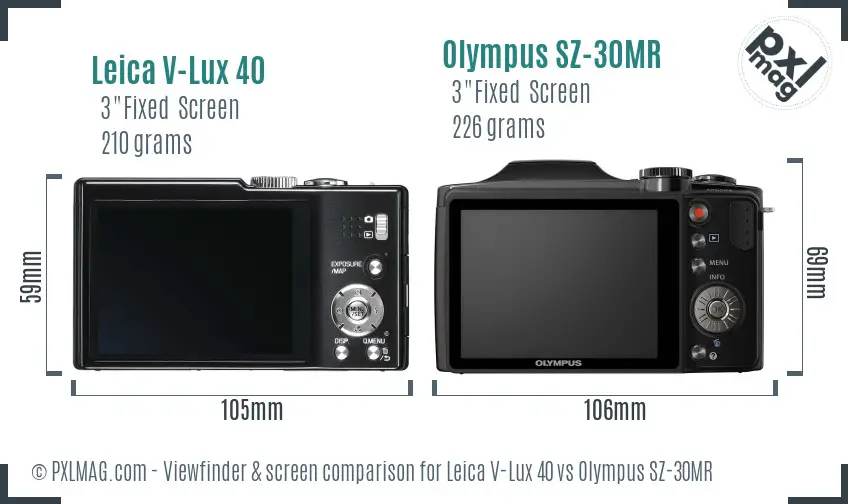 Leica V-Lux 40 vs Olympus SZ-30MR Screen and Viewfinder comparison