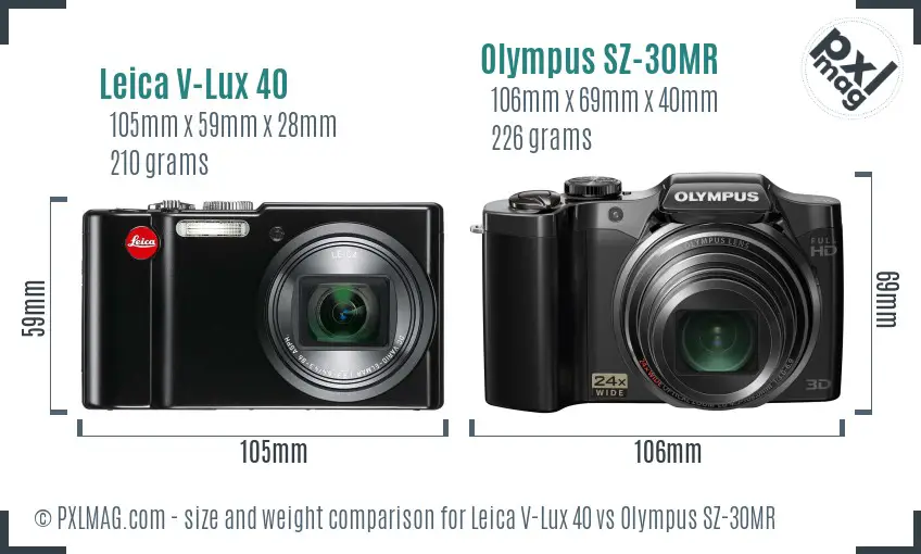 Leica V-Lux 40 vs Olympus SZ-30MR size comparison