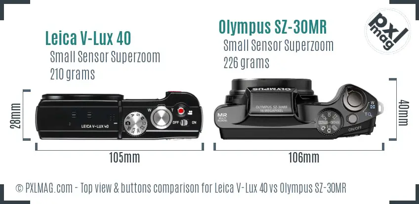 Leica V-Lux 40 vs Olympus SZ-30MR top view buttons comparison