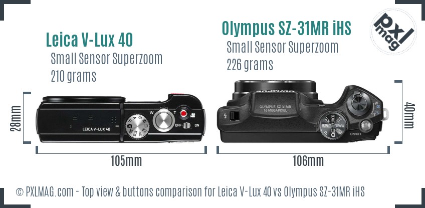 Leica V-Lux 40 vs Olympus SZ-31MR iHS top view buttons comparison