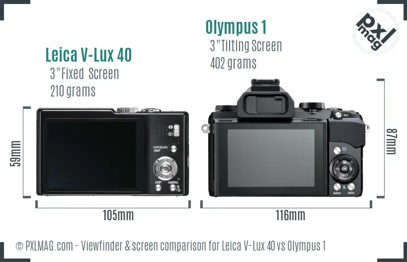 Leica V-Lux 40 vs Olympus 1 Screen and Viewfinder comparison