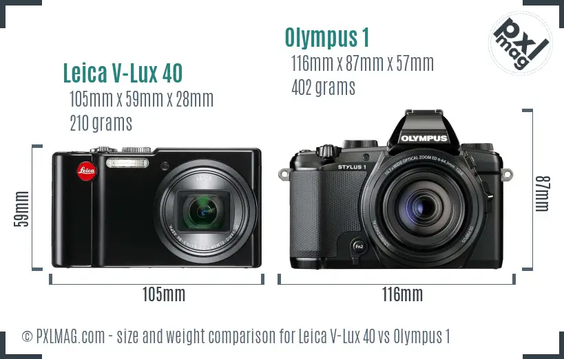 Leica V-Lux 40 vs Olympus 1 size comparison