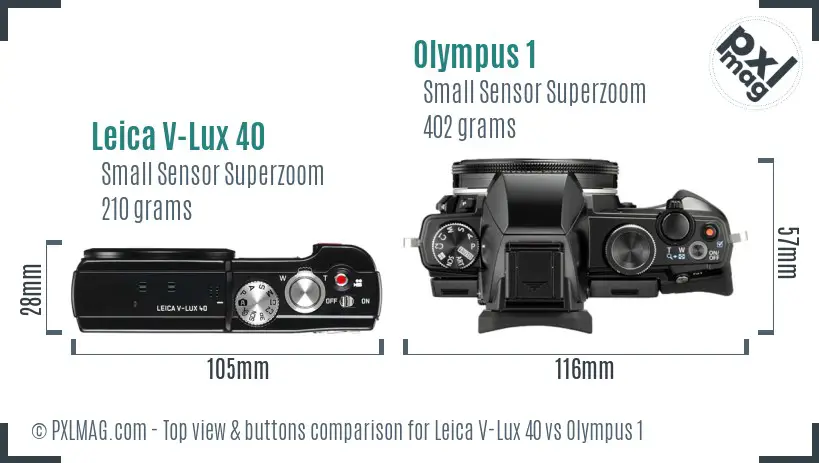 Leica V-Lux 40 vs Olympus 1 top view buttons comparison