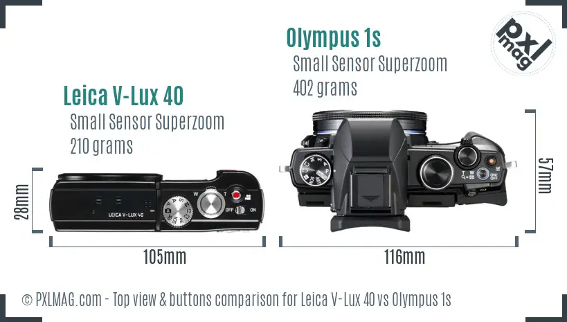 Leica V-Lux 40 vs Olympus 1s top view buttons comparison Leica V-Lux 40 vs Olympus 1s top view buttons comparison