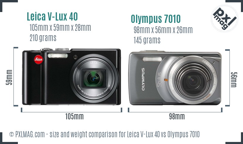 Leica V-Lux 40 vs Olympus 7010 size comparison