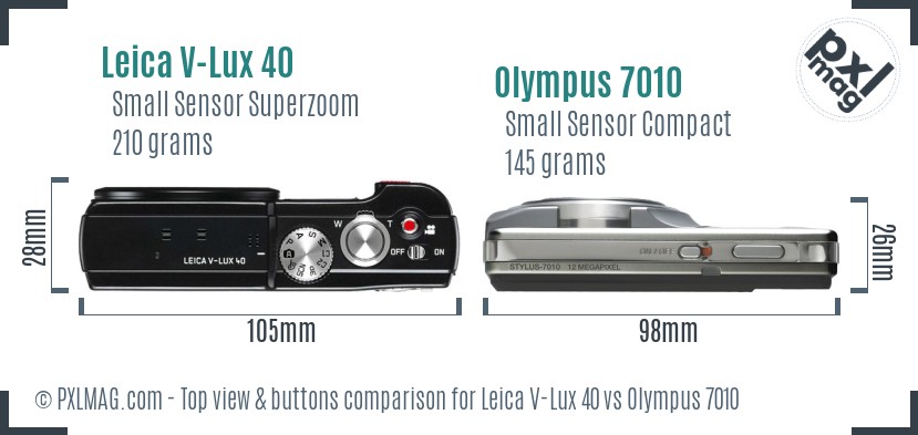 Leica V-Lux 40 vs Olympus 7010 top view buttons comparison