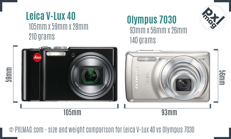 Leica V-Lux 40 vs Olympus 7030 size comparison
