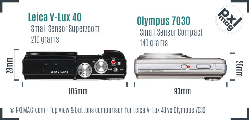 Leica V-Lux 40 vs Olympus 7030 top view buttons comparison