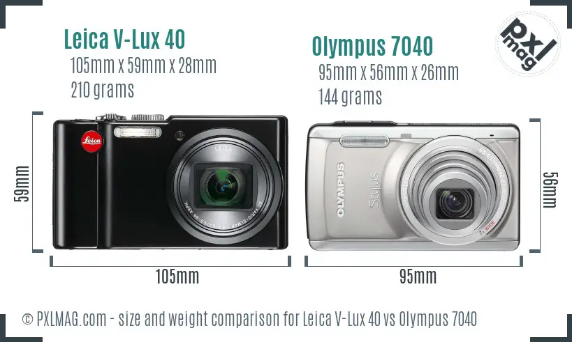 Leica V-Lux 40 vs Olympus 7040 size comparison