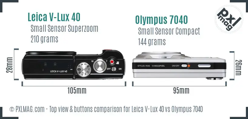 Leica V-Lux 40 vs Olympus 7040 top view buttons comparison