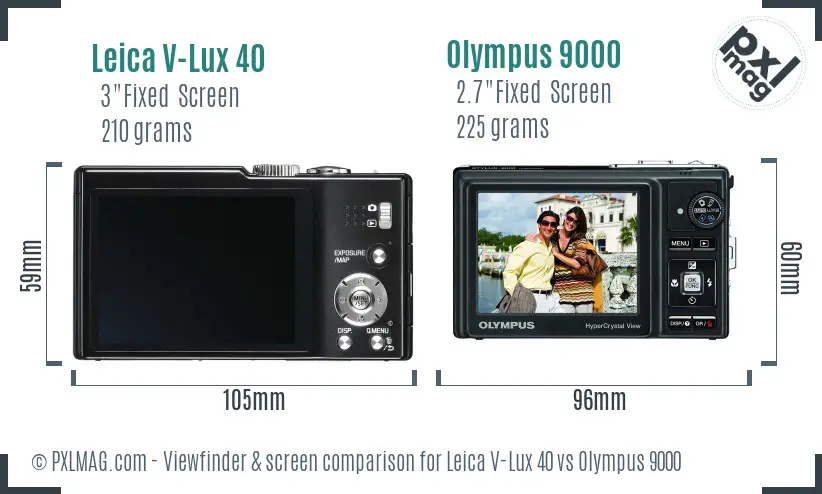 Leica V-Lux 40 vs Olympus 9000 Screen and Viewfinder comparison