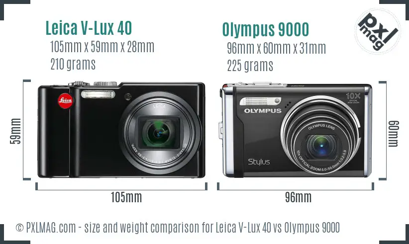 Leica V-Lux 40 vs Olympus 9000 size comparison