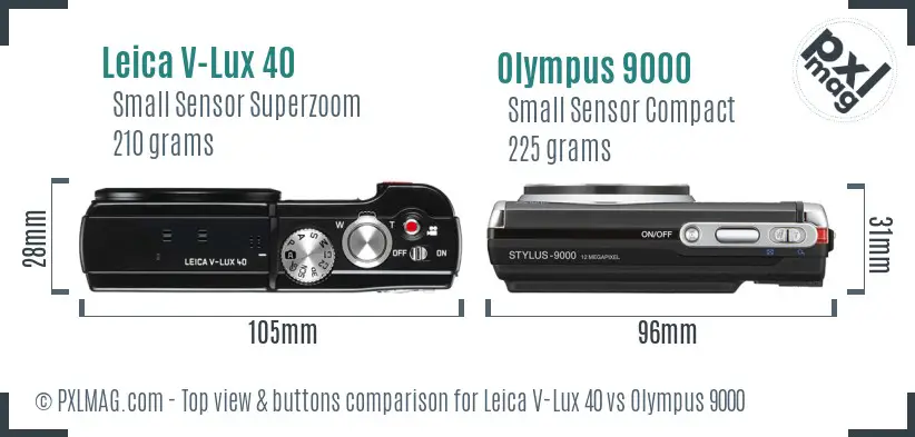 Leica V-Lux 40 vs Olympus 9000 top view buttons comparison