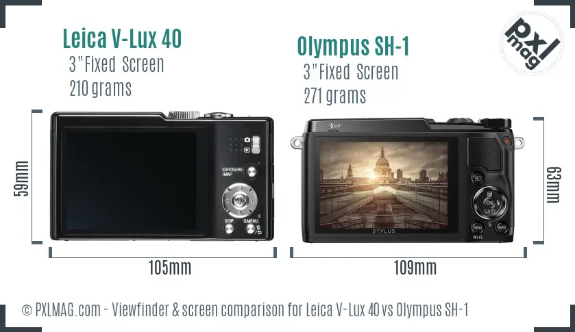 Leica V-Lux 40 vs Olympus SH-1 Screen and Viewfinder comparison