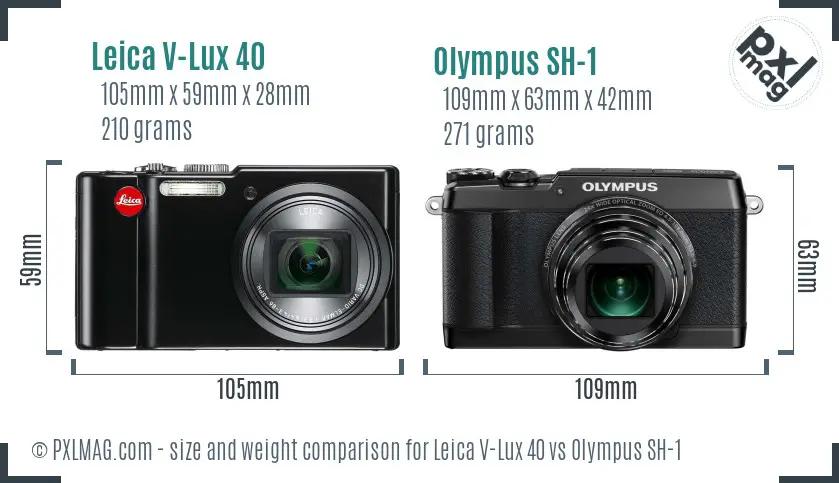Leica V-Lux 40 vs Olympus SH-1 size comparison