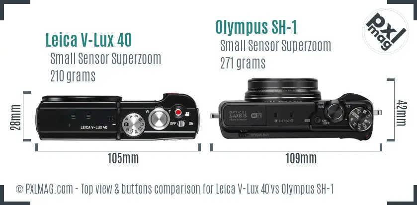 Leica V-Lux 40 vs Olympus SH-1 top view buttons comparison