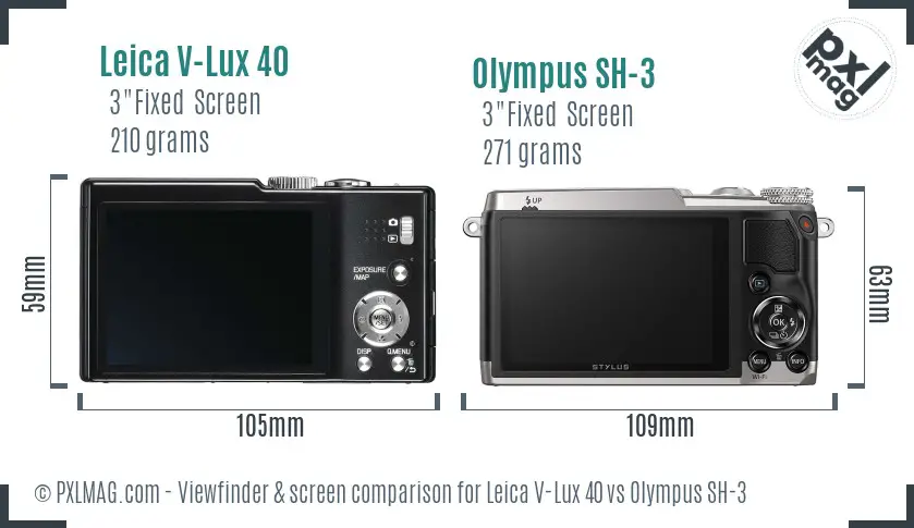 Leica V-Lux 40 vs Olympus SH-3 Screen and Viewfinder comparison