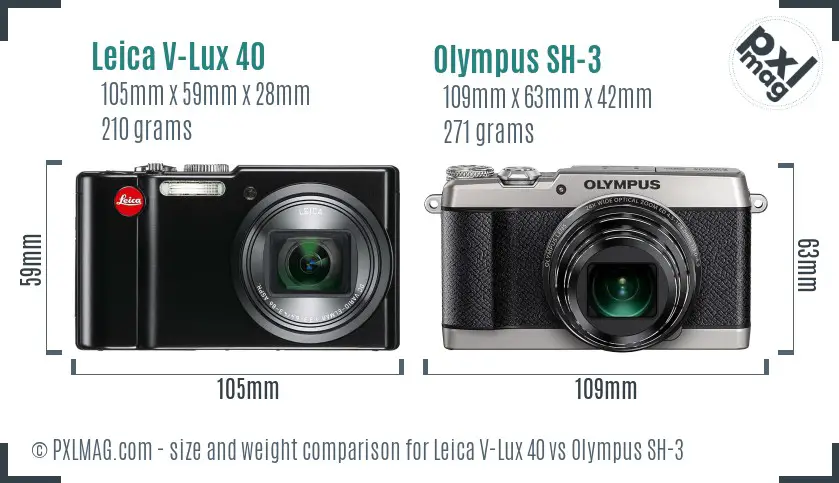 Leica V-Lux 40 vs Olympus SH-3 size comparison