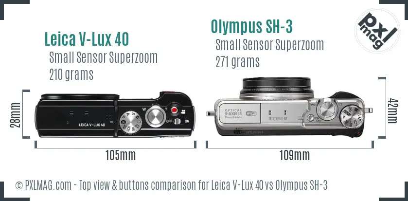 Leica V-Lux 40 vs Olympus SH-3 top view buttons comparison