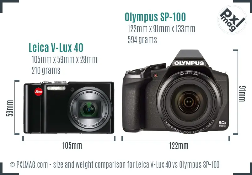 Leica V-Lux 40 vs Olympus SP-100 size comparison Leica V-Lux 40 vs Olympus SP-100 size comparison
