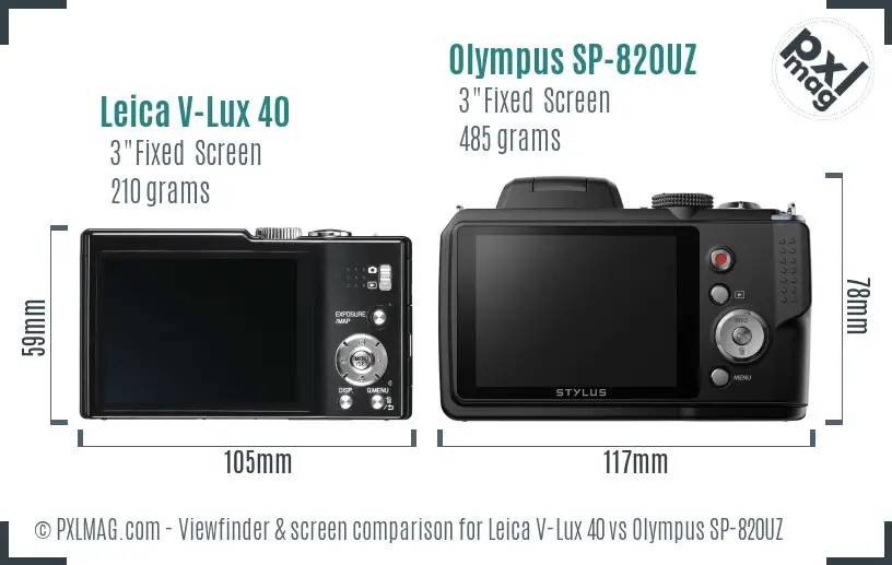Leica V-Lux 40 vs Olympus SP-820UZ Screen and Viewfinder comparison