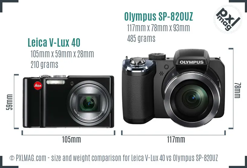 Leica V-Lux 40 vs Olympus SP-820UZ size comparison