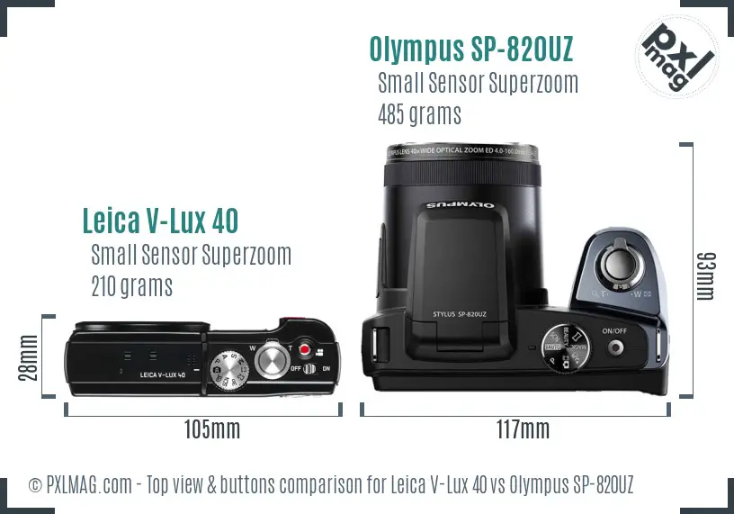Leica V-Lux 40 vs Olympus SP-820UZ top view buttons comparison