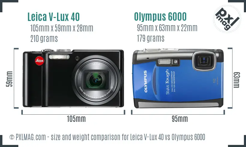Leica V-Lux 40 vs Olympus 6000 size comparison