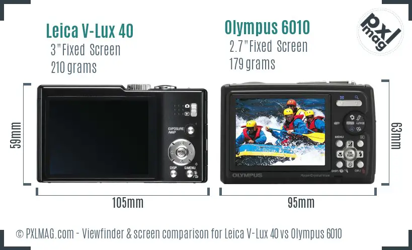 Leica V-Lux 40 vs Olympus 6010 Screen and Viewfinder comparison