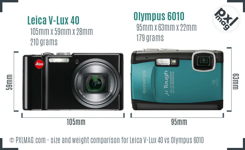 Leica V-Lux 40 vs Olympus 6010 size comparison
