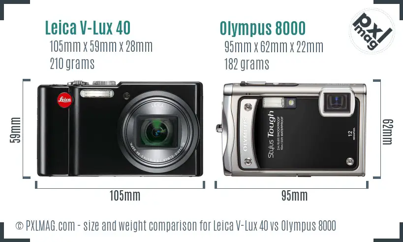 Leica V-Lux 40 vs Olympus 8000 size comparison Leica V-Lux 40 vs Olympus 8000 size comparison