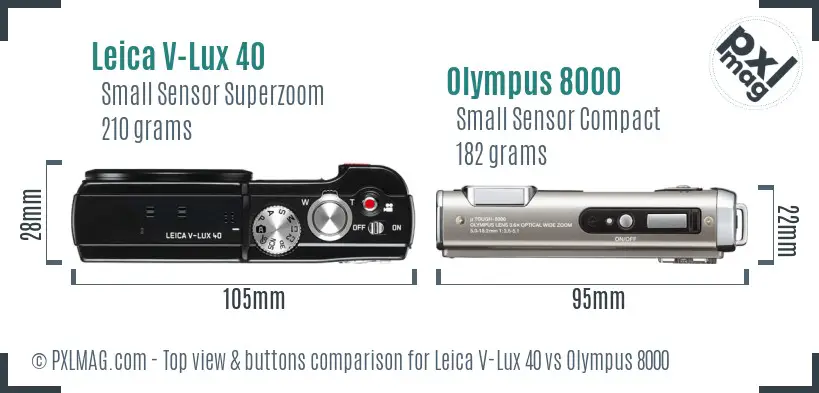 Leica V-Lux 40 vs Olympus 8000 top view buttons comparison Leica V-Lux 40 vs Olympus 8000 top view buttons comparison