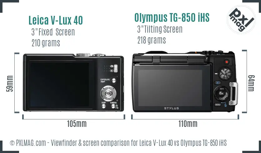 Leica V-Lux 40 vs Olympus TG-850 iHS Screen and Viewfinder comparison