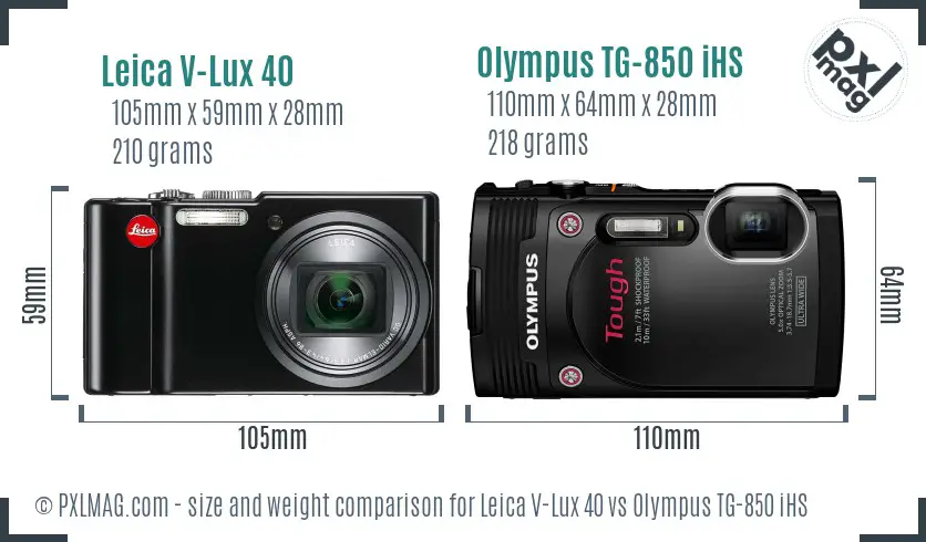 Leica V-Lux 40 vs Olympus TG-850 iHS size comparison