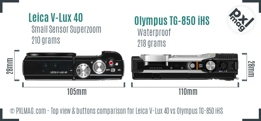 Leica V-Lux 40 vs Olympus TG-850 iHS top view buttons comparison