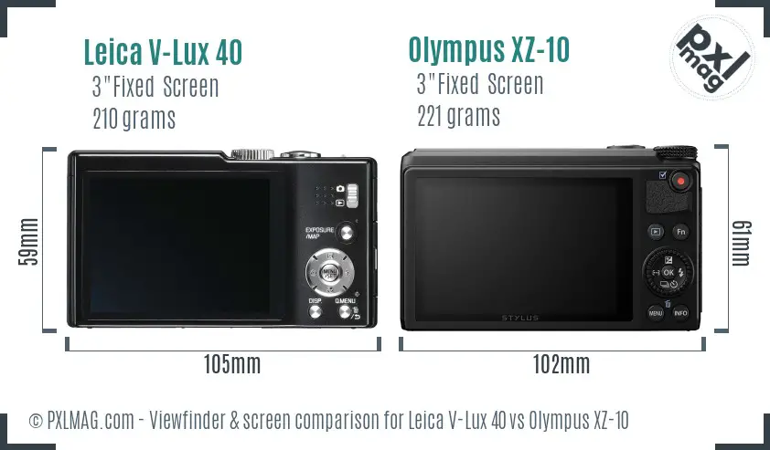 Leica V-Lux 40 vs Olympus XZ-10 Screen and Viewfinder comparison