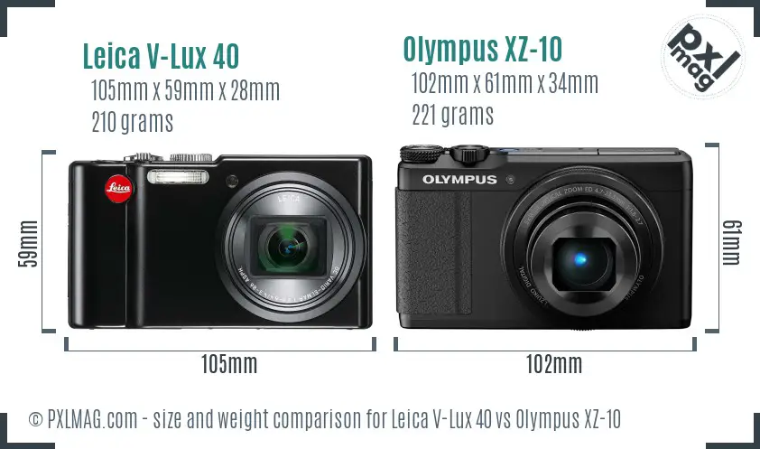 Leica V-Lux 40 vs Olympus XZ-10 size comparison