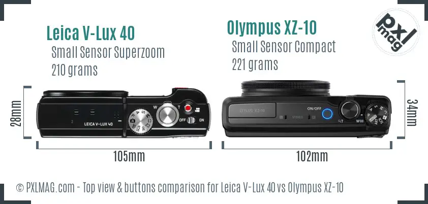 Leica V-Lux 40 vs Olympus XZ-10 top view buttons comparison