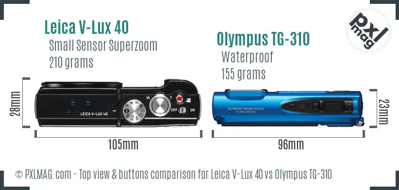Leica V-Lux 40 vs Olympus TG-310 top view buttons comparison Leica V-Lux 40 vs Olympus TG-310 top view buttons comparison