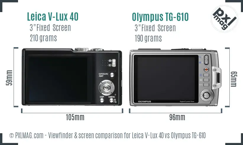 Leica V-Lux 40 vs Olympus TG-610 Screen and Viewfinder comparison